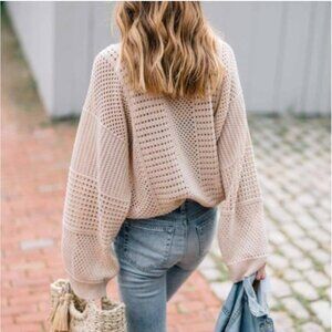 Anthropologie Moth Reese Open Knit Kimono Sweater in Oatmeal Sz XS